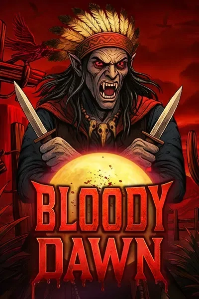 Bloody Dawn slot game with vampire, knives, and full moon